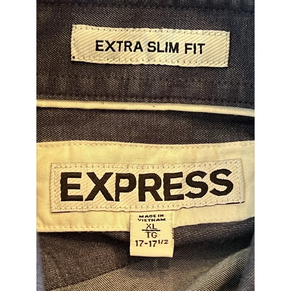 Express mens extra slim fit long sleeved blue dress shirt XL - Picture 3 of 4